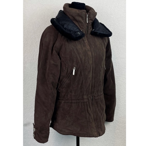 (VTG) METROPOLIS • Brown/Black Suede Fur Trim Jacket - Picture 3 of 16